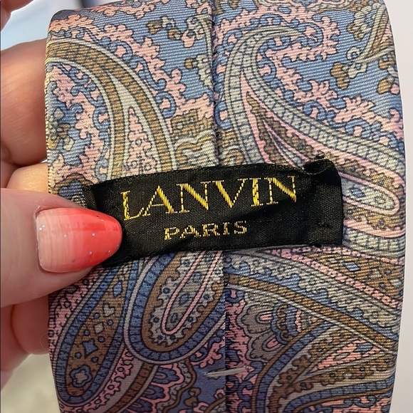 Lanvin Paris Paisley Light Blue Pink Made in Italy Silk Necktie Tie - Picture 4 of 14